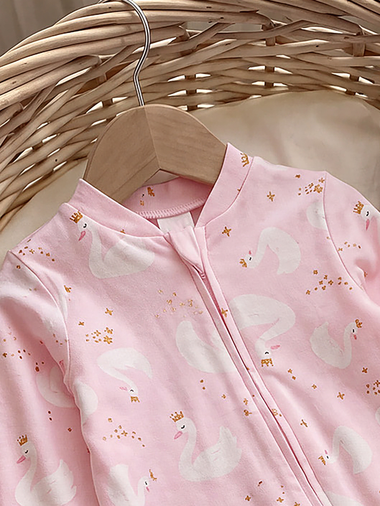 SHEIN Newborn Baby All-Over Print Cute Jumpsuit Loungewear - Pink - View 6