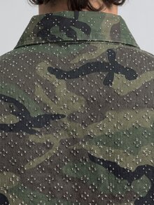 Slateforde Men's Casual Loose Crochet Camouflage Denim Short Sleeve Shirt, Street Fashion - Army Green - View 7