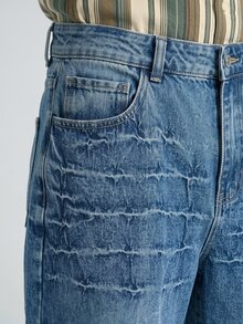 Slateforde Quần jeans nam dáng rộng, túi xéo, kiểu dáng thường ngày, chất liệu denim mài, có túi chéo. - Rửa trung bình - Xem 4