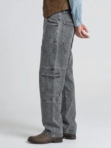 Slateforde Jeans de mezclilla lavados casuales para hombre - Gris Oscuro - Ver 7