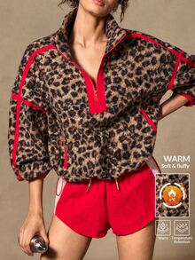 VARSIVA Street Leopard Print Long Sleeve Sports Jacket - Multicolor - View 1
