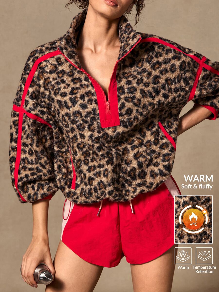 VARSIVA Street Leopard Print Long Sleeve Sports Jacket - Multicolor - View 1
