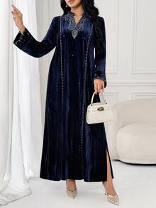 Al Najma Women's Elegant Embroidered Long Sleeve Arabian Dress - Blue - View 6