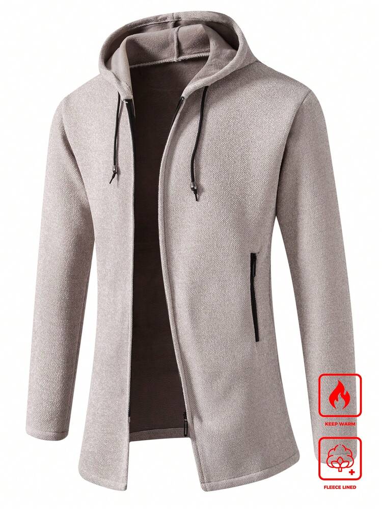 Formmaro Men's Long Hooded Knit Thermal Lined Cardigan , Autumn Winter Hiking Beach Casual Suitable For Wholesale Purchase, Old Money - Beige - View 3