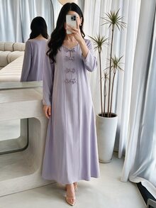 Mulvari Women's Solid Color Casual Modest Elegant Xhosa Traditional Party Travel Arabian Dress Summer - Grey - View 1