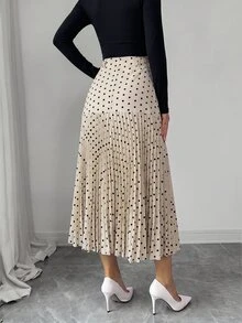 Elenzga Women's Elegant Polka Dot Print Patchwork Pleated Skirt - Multicolor - View 2