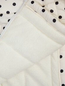 SHEIN Clasi Plus Size Autumn/Winter Thermal Lined Polka Dot Hooded Padded Coat - White - View 6