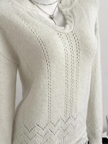 Elamini Women's Lace Patchwork Casual Daily Long Sleeve Sweater - Apricot - View 5