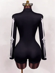 SHEIN ICON 女款骷髏圖案印花修身連身衣 - 彩色 - 查看 2