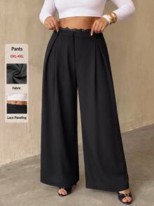 Auralis Black Elegant Tutu Commute Daily Lace Patchwork Waist Pleated Slimming Straight Leg Pants/Plus Size Suit Pants Office Evening Fall/Winter Office Pants - Black - View 5