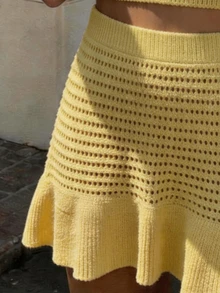 Selianne Elegant V-Neck Sleeveless Top & Distinctive Design Skirt, Women's 2-Piece Knit Set, Spring/Summer - Yellow - View 6