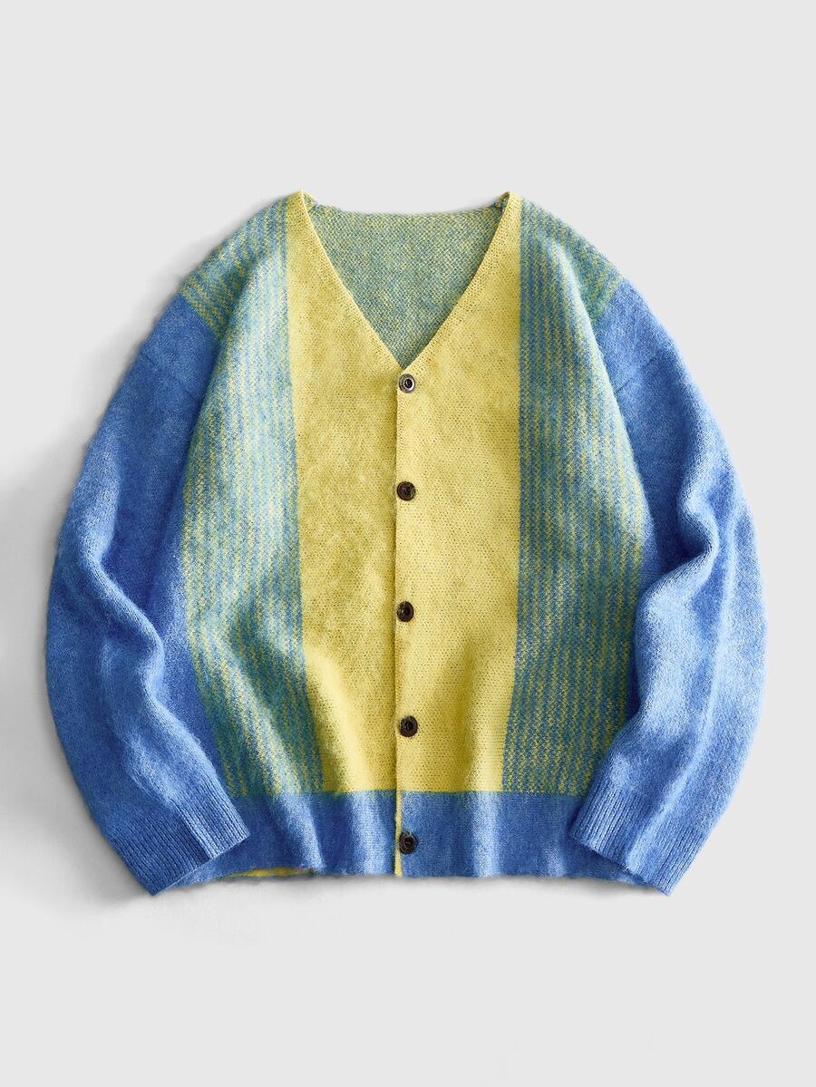 ROMWE MEN Men's Colorblock Casual Versatile Daily Wear Cardigan - Blue - View 1