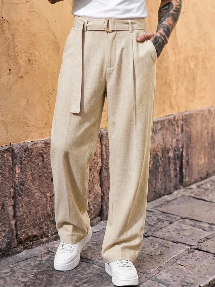 HIMLAND Men's Solid Color Casual Versatile Daily Travel Long Pants Halloween Christmas Winter Party Autumn - Khaki - View 1