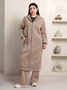 Veilorie Women's Zip-Up Hooded Jacket And Casual Pants 2 Pieces Set - Khaki - View 5