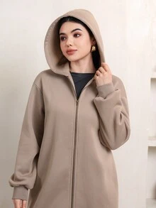 Veilorie Women's Zip-Up Hooded Jacket And Casual Pants 2 Pieces Set - Khaki - View 7