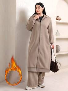 Veilorie Women's Zip-Up Hooded Jacket And Casual Pants 2 Pieces Set - Khaki - View 1