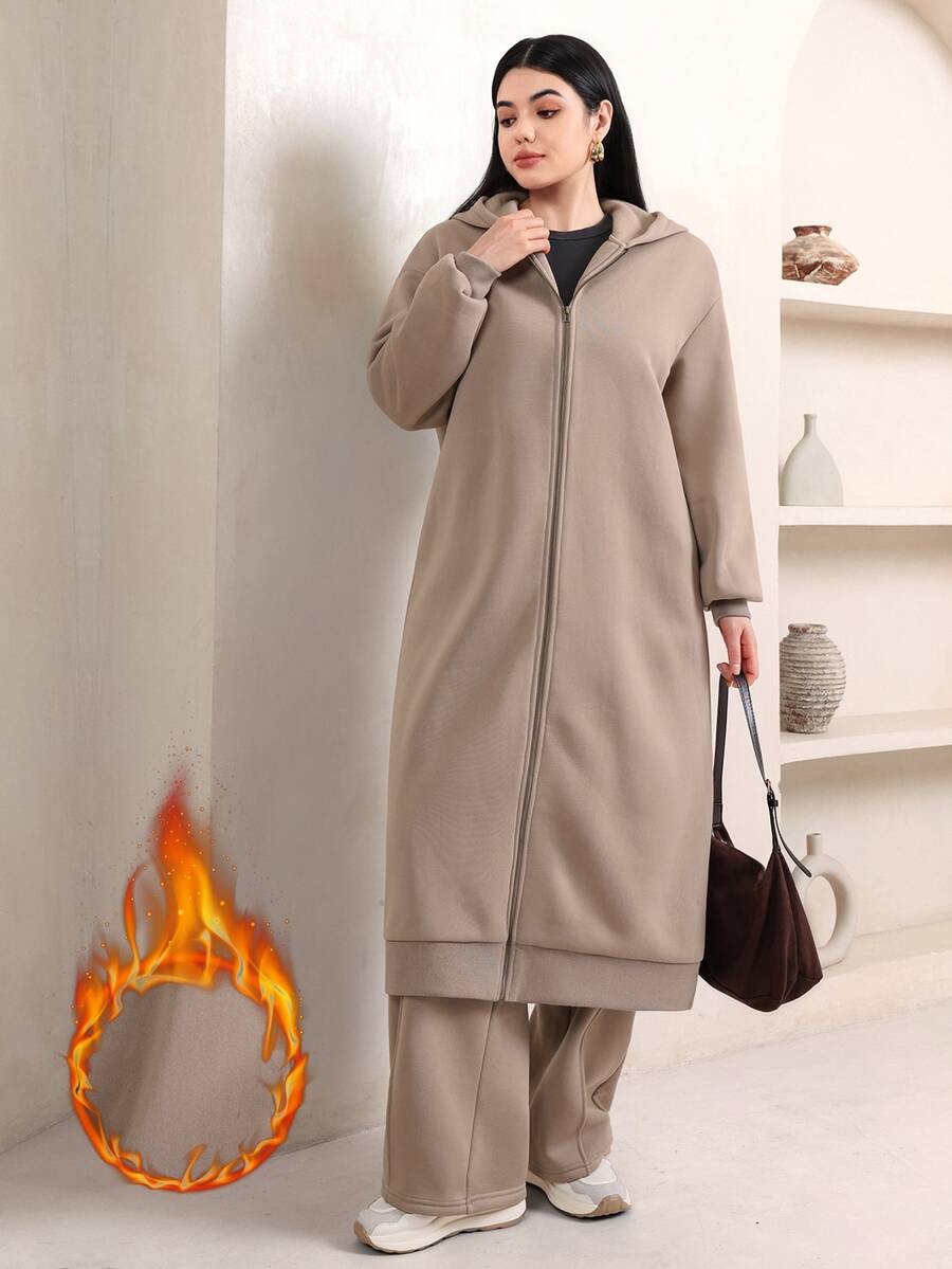 Veilorie Women's Zip-Up Hooded Jacket And Casual Pants 2 Pieces Set - Khaki - View 1
