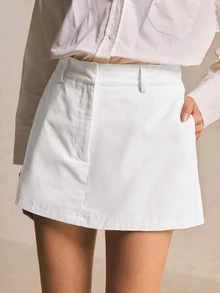 Poéselle 100% Cotton Women's Casual Versatile Skorts With Pockets - White - View 4