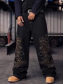 GETOML بنطلون جينز رجالي كاجوال يومي مع جيب وزر للهالوين والكريسماس والشتاء والحفلات والخريف - بني مصدي - مشاهدة 2