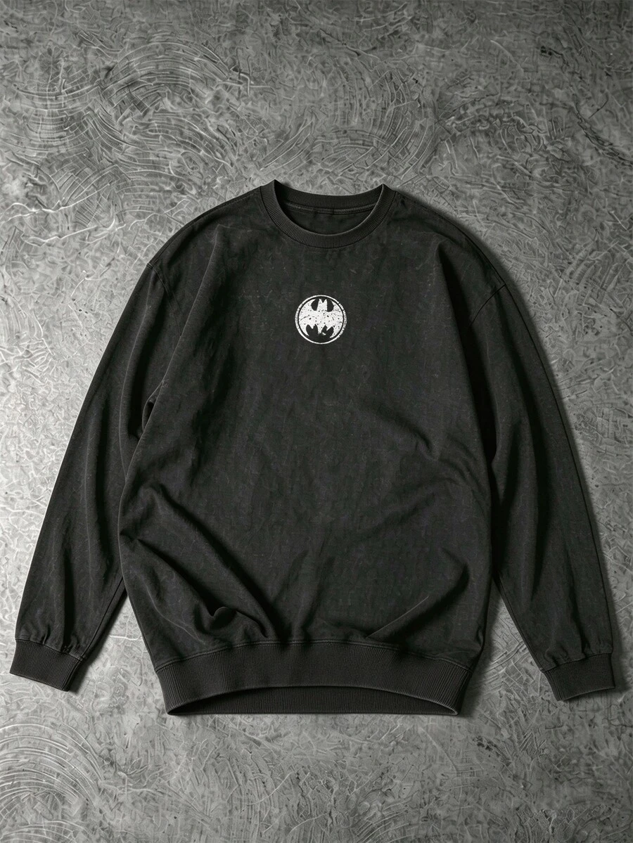 BATMAN X SHEIN 男士字母印花休閒日常旅行運動運動衫 - 黑色 - 查看 1