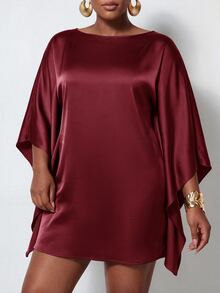 Zivah New Fall/Winter Plus Size Women's Brown Cape With Batwing Sleeves Mini Dress/Vacation/Elegant/Holiday/Party/Festival/Boho/Concert/Office/Commuting - Burgundy - View 7