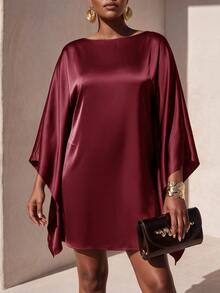 Zivah New Fall/Winter Plus Size Women's Brown Cape With Batwing Sleeves Mini Dress/Vacation/Elegant/Holiday/Party/Festival/Boho/Concert/Office/Commuting - Burgundy - View 6