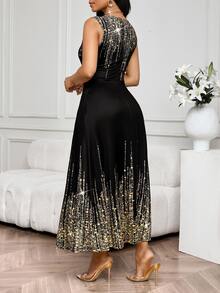 SHEIN Lady 女士优雅闪光印花无袖连衣裙，夏季 - 彩色 - 查看 7