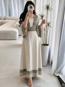 Mulvari Women Turkish Long Dress Arabic Traditional Modest Elegant Filipiniana Kaftan Ninang Wedding Morning Night Fall - Multicolor - View 2
