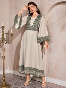 Mulvari Women Turkish Long Dress Arabic Traditional Modest Elegant Filipiniana Kaftan Ninang Wedding Morning Night Fall - Multicolor - View 5