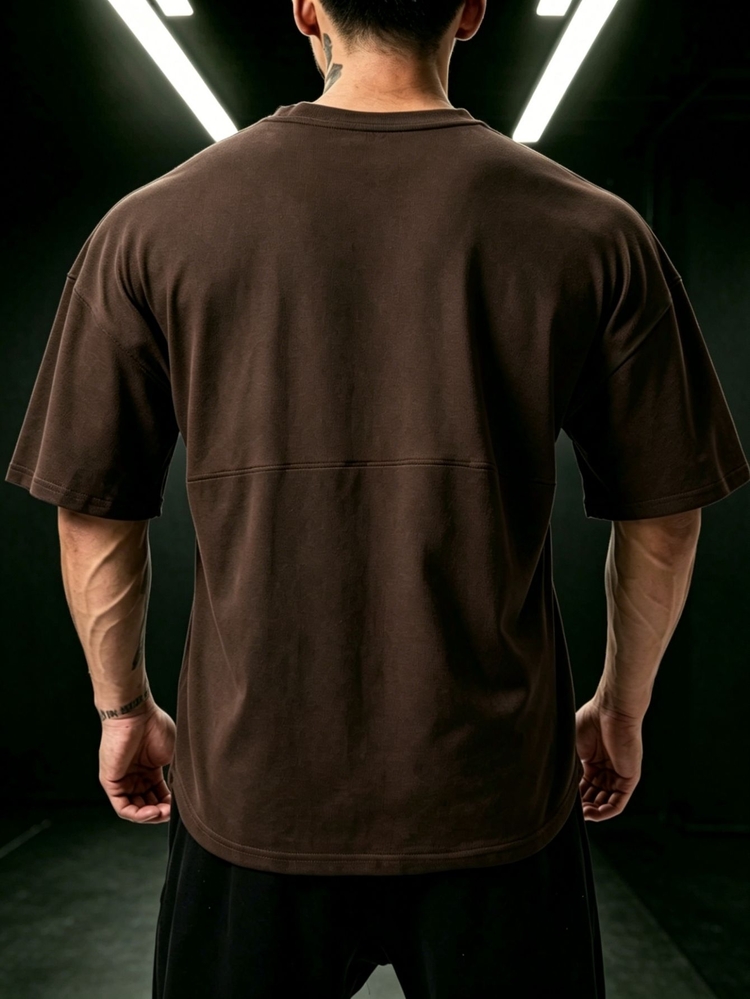 GymBeat Men's Solid Color Brown Crew Neck Short Sleeve Daily Fitness Sports T-Shirt, Gym - Coffee Brown - View 2