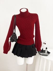Elamini Women's Cute Sweet Holiday Outfit Red Sweater Slim Fit Casual Versatile Daily Wear Party - Burgundy - View 3