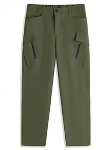 Manfinity Homme Men's Solid Color Pleated Pocket Casual Pants - Army Green - View 4