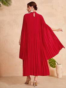 Modelyn Stand Collar Cloak Sleeve Dress - Red - View 4