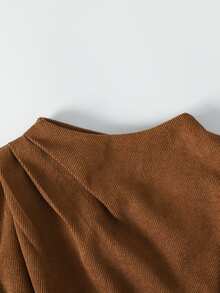 SHEIN Tween Girl Casual Fitted Kids Loose A-Line Thick Corduroy Textured Long Sleeve Petal Sleeve Back To School Brown Autumn - Brown - View 3