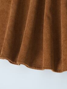 SHEIN Tween Girl Casual Fitted Kids Loose A-Line Thick Corduroy Textured Long Sleeve Petal Sleeve Back To School Brown Autumn - Brown - View 9