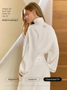 GLOWMODE SoftWarm Modal Bubble Up Sweatshirt Ribbed Cuffs High Neck Oversized Pullover Autumn Winter Daily Wear - White - View 3