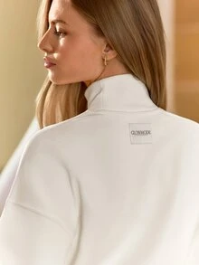 GLOWMODE SoftWarm Modal Bubble Up Sweatshirt Ribbed Cuffs High Neck Oversized Pullover Autumn Winter Daily Wear - White - View 5