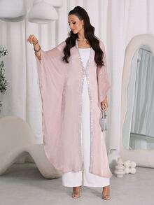 Mulvari عباية عربية نسائية طويلة فضفاضة أنيقة بتصميم كلاسيكي محتشم، مناسبة للزفاف والصيف - كاكي - مشاهدة 7