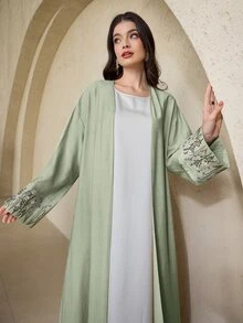 Mulvari Women's Minimalist Arabic Style Abaya, Suitable For Summer, Modest Robe - Mint Green - View 7