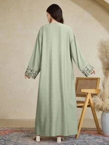 Mulvari Women's Minimalist Arabic Style Abaya, Suitable For Summer, Modest Robe - Mint Green - View 9