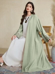 Mulvari Women's Minimalist Arabic Style Abaya, Suitable For Summer, Modest Robe - Mint Green - View 6