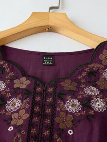 Modelyn Women's Floral Embroidered Pattern Casual Boho Versatile Daily Wear Brunch Tea Party Blouse Garden Party Holiday Dark Purple Floral - Purple - View 16