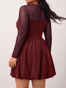 Enliva Plus Size Women's Solid Color Round Neck Long Sleeve Mesh Fashion Dress/Autumn /Winter Fall Cocktail Party Night Elegant Sexy - Red Violet - View 2