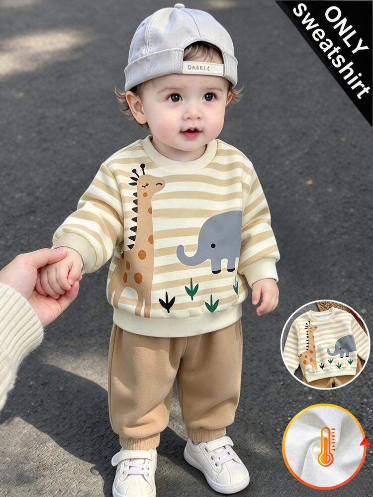 Baby Boys' Round-Neck Cute And Comfortable Cartoon Print Fleece Sweatshirt, Suitable For Autumn/Winter Seasons, Festivals, And Gift-Giving. - Multicolor - View 5