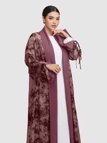 Al Najma 女款紮染長袖抽繩設計寬鬆版型阿巴亞長袍 - 紅木色 - 查看 5