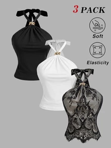 SHEIN MOD 3件組女款背心與細肩帶上衣 - 彩色 - 查看 2