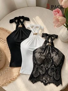 SHEIN MOD 3件組女款背心與細肩帶上衣 - 彩色 - 查看 7