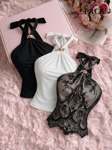SHEIN MOD 3件組女款背心與細肩帶上衣 - 彩色 - 查看 1