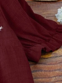 Écloséra Curve Plus Size Women's Embroidered Casual Blouse, Suitable For Dates, Romantic, Fashionable, Versatile, Daily Commute, Spring/Summer - Burgundy - View 7