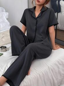 Napfluff Comfortable Casual 100% Cotton Pure Cotton Women's Home Sleepwear Set - Black - View 3